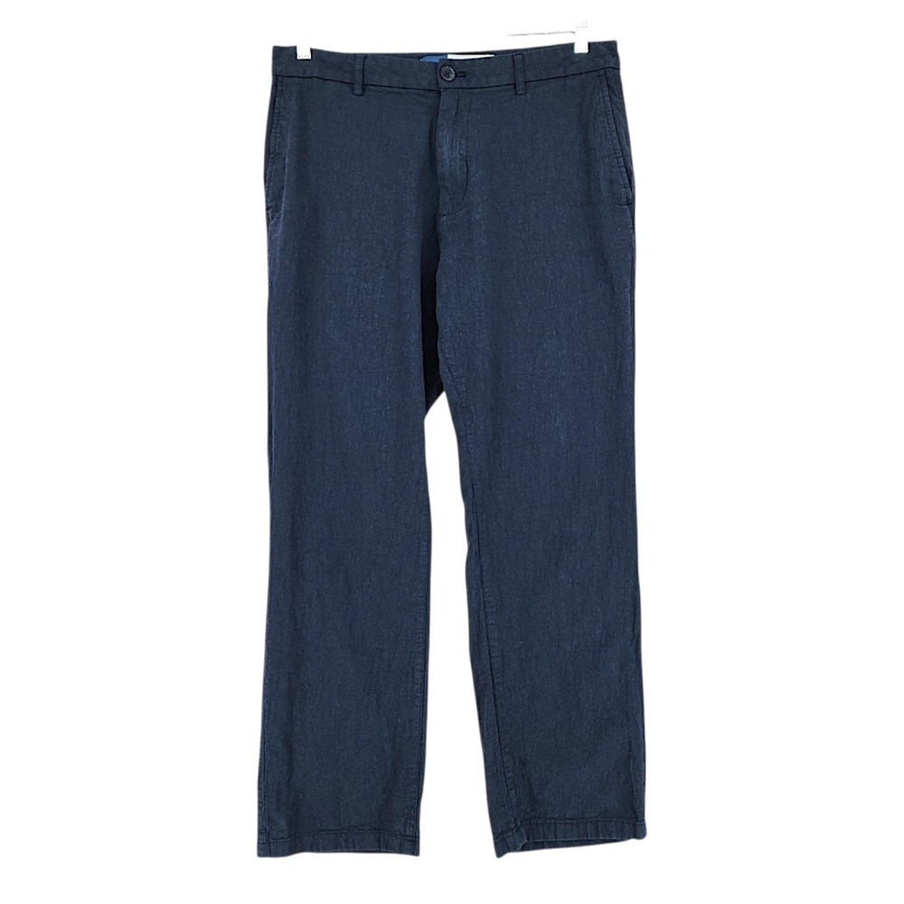 Old Navy 90s Straight Linen Pants 34x29 Mens Blue Obscure Night Vacation Beachy